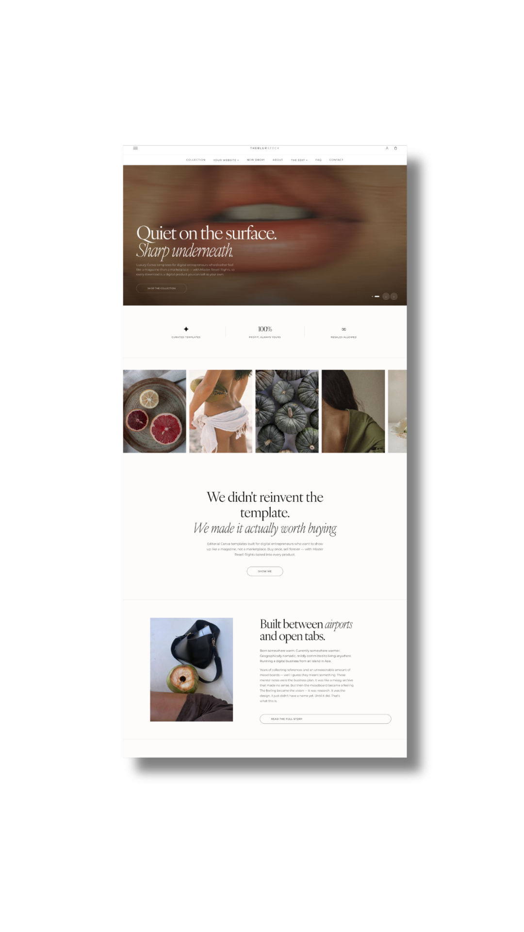 Editorial website design example — the theblurstock store
