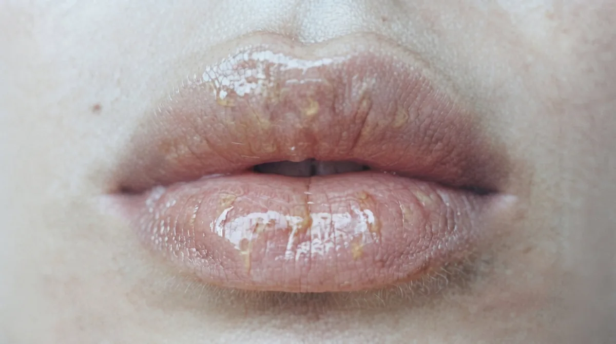 Editorial close-up of glossy lips, Bare Matter image pack