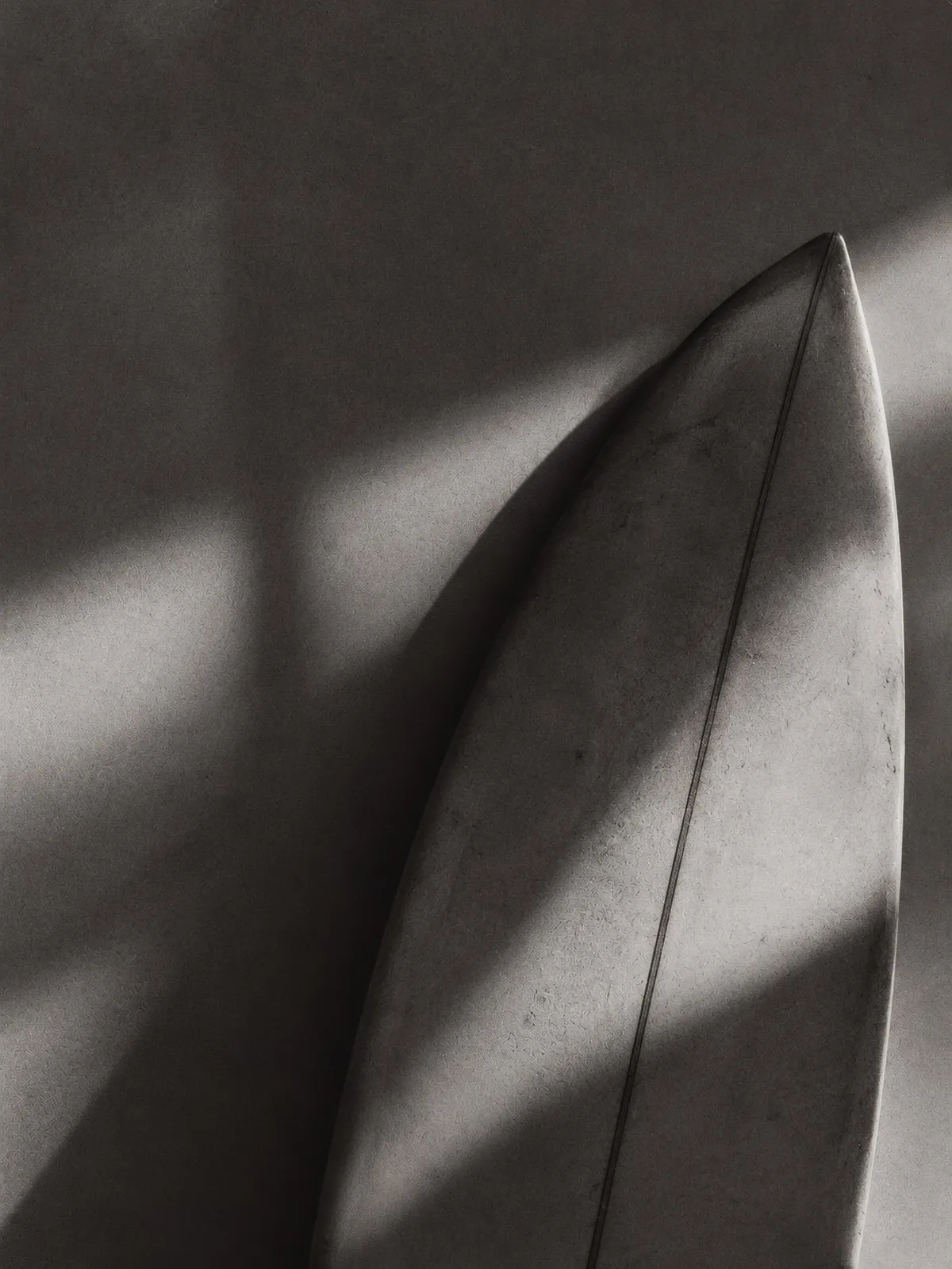 Monochrome surfboard in dramatic light